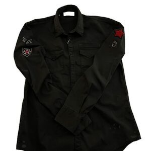 Aglini Men's Button Up Shirt Size 41 Black Military Utility Grunge Slim Fit NWT